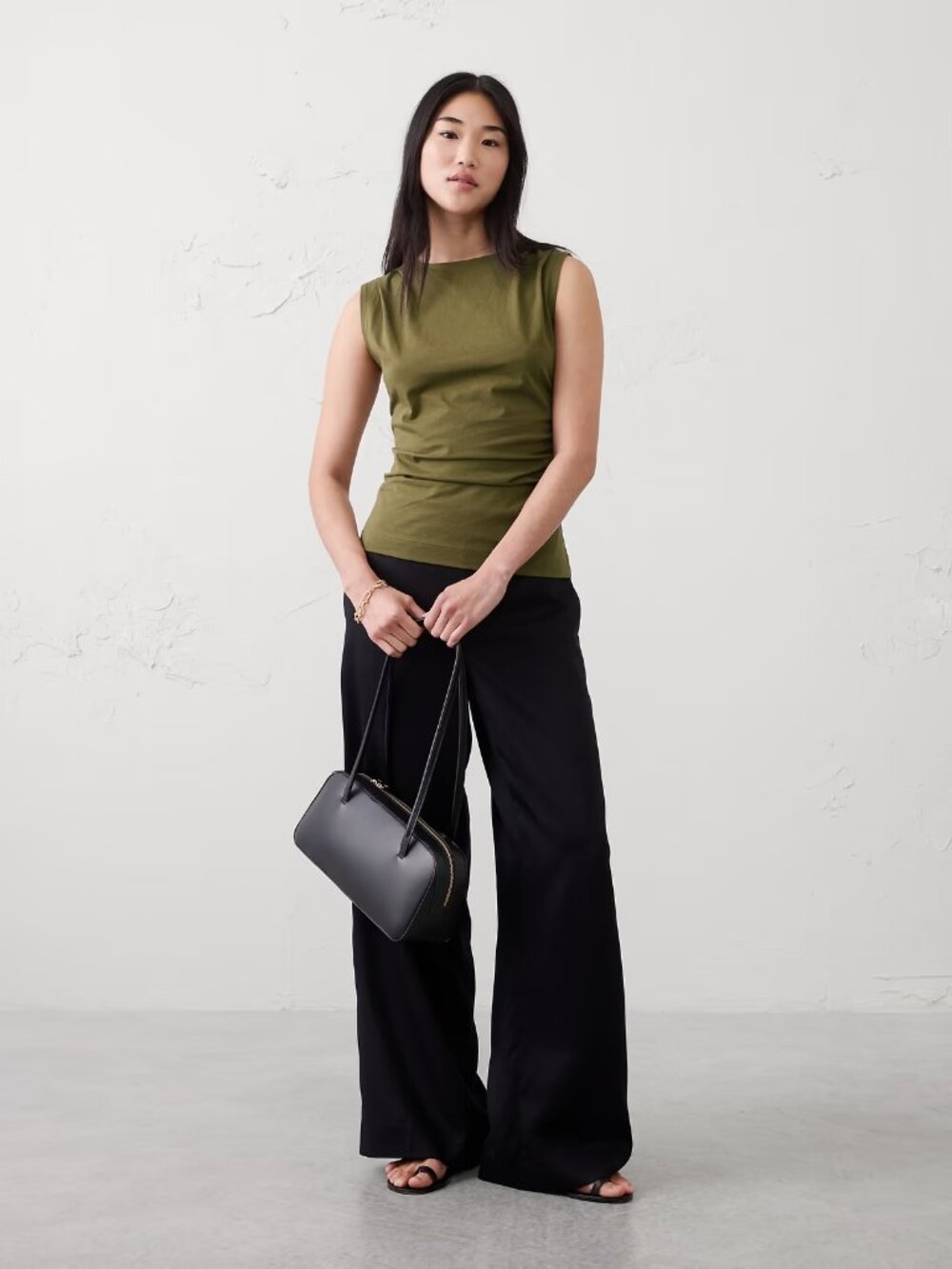 NEW Banana Republic Black Vegan Leather East West Top Handle Shoulder Bag